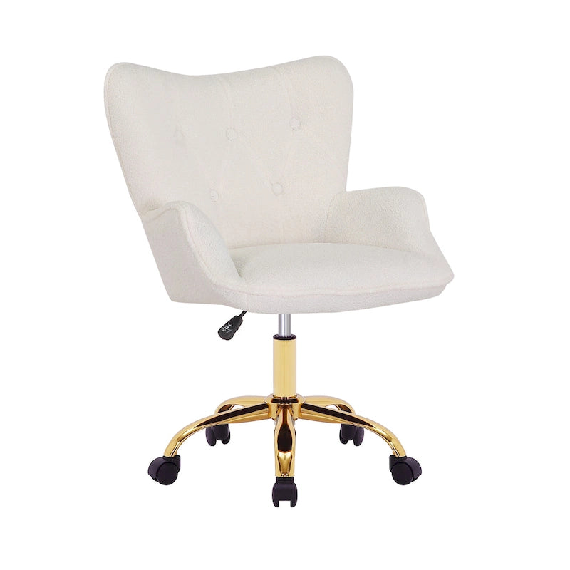 Swivel Office Chair with Teddy Fabric Upholstery and Gold Chrome Base