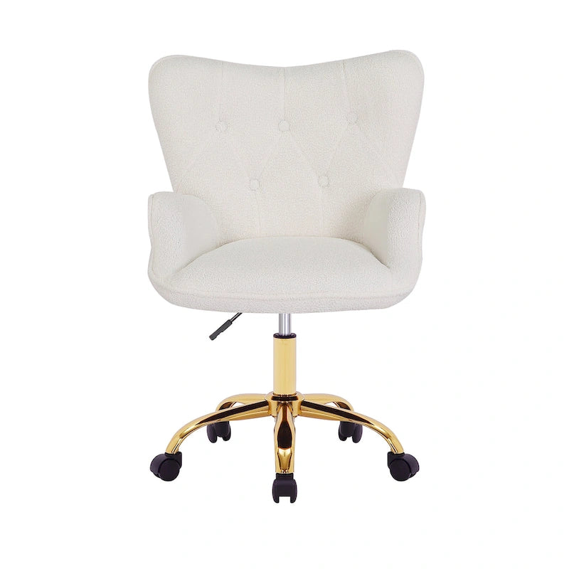 Swivel Office Chair with Teddy Fabric Upholstery and Gold Chrome Base