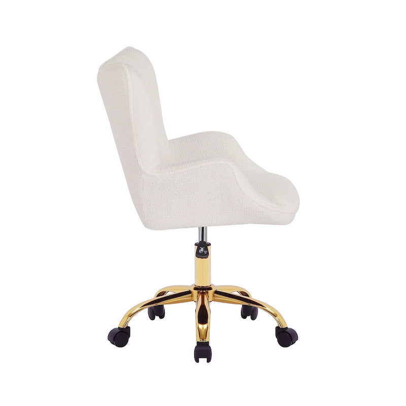 Swivel Office Chair with Teddy Fabric Upholstery and Gold Chrome Base