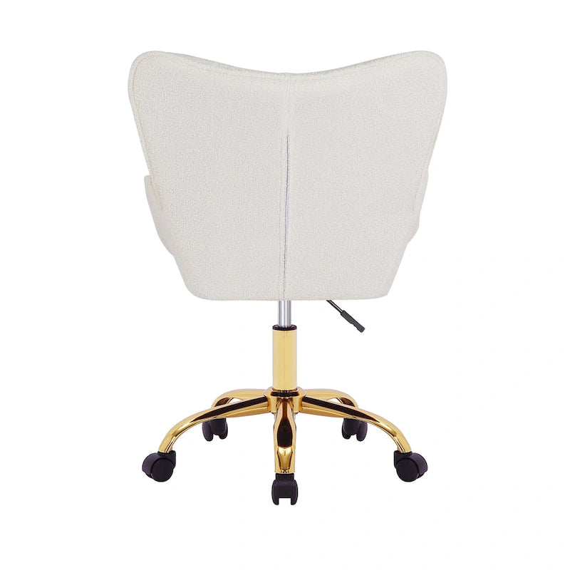 Swivel Office Chair with Teddy Fabric Upholstery and Gold Chrome Base