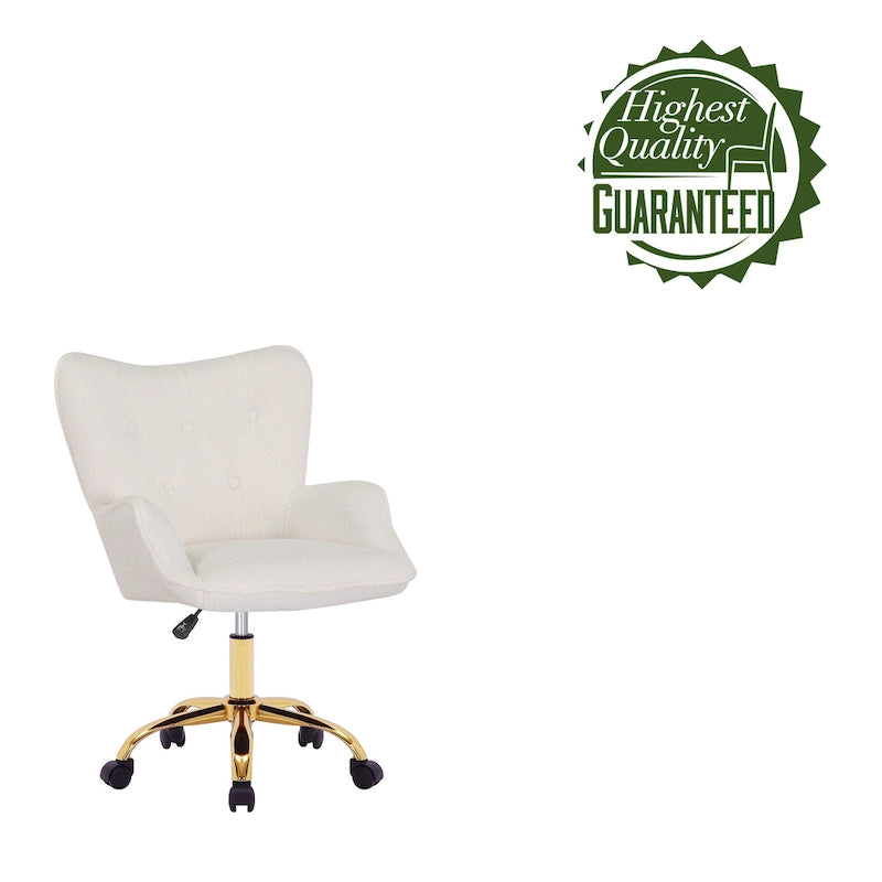 Swivel Office Chair with Teddy Fabric Upholstery and Gold Chrome Base