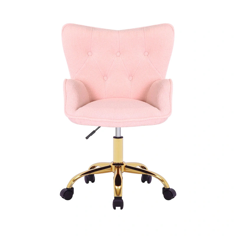 Swivel Office Chair with Teddy Fabric Upholstery and Gold Chrome Base