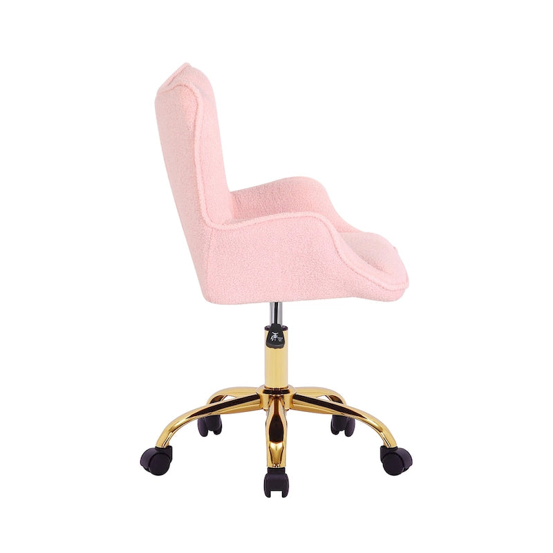 Swivel Office Chair with Teddy Fabric Upholstery and Gold Chrome Base