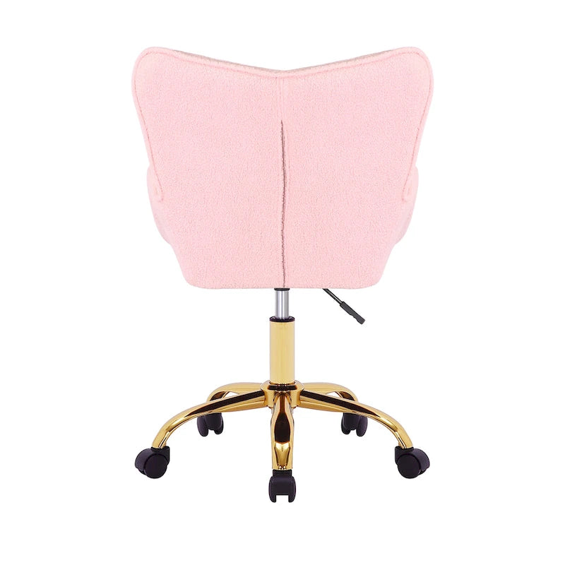 Swivel Office Chair with Teddy Fabric Upholstery and Gold Chrome Base