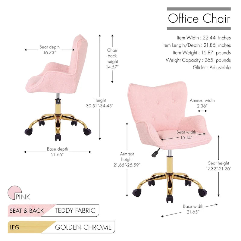 Swivel Office Chair with Teddy Fabric Upholstery and Gold Chrome Base