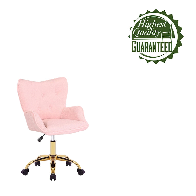Swivel Office Chair with Teddy Fabric Upholstery and Gold Chrome Base