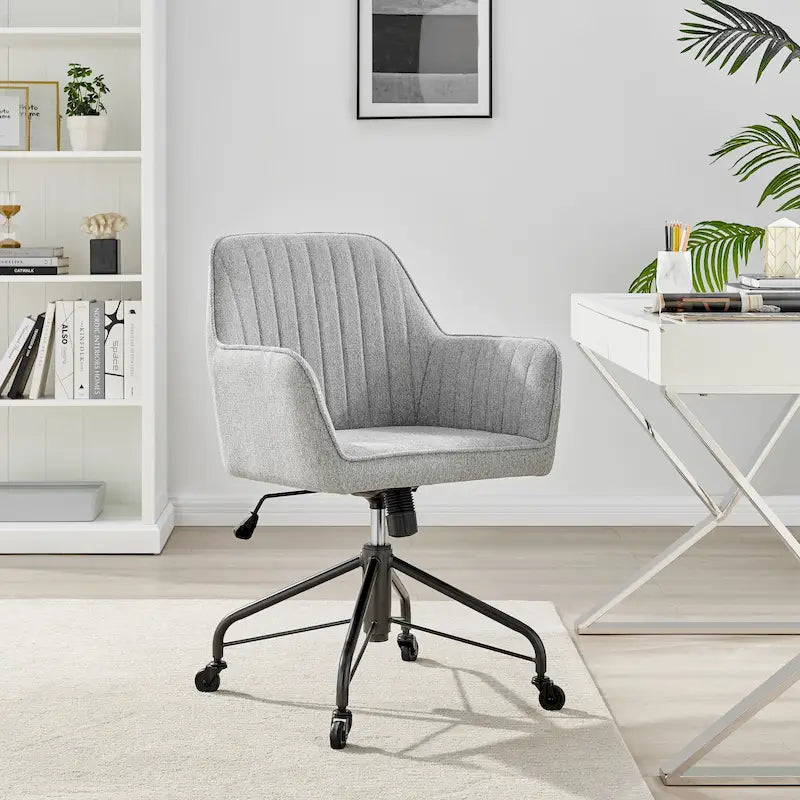 Modern Fabric Swivel Office Chair with Armrests & Casters