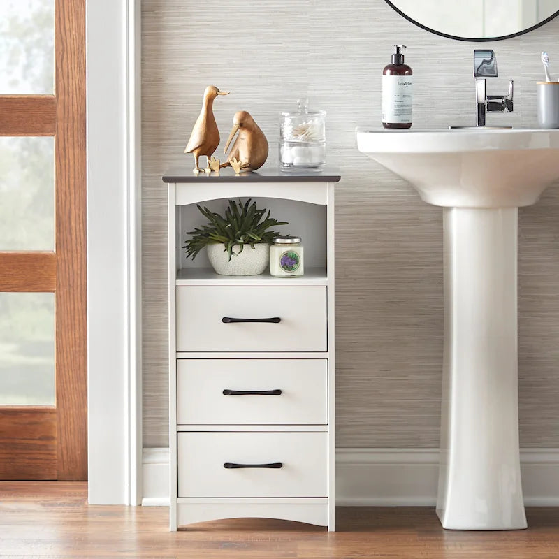 3-Drawer Farmhouse Bathroom Storage Cabinet with Open Shelf