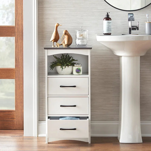 3-Drawer Farmhouse Bathroom Storage Cabinet with Open Shelf