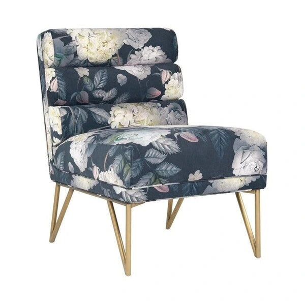 Floral Velvet Accent Chair – Gold Legs