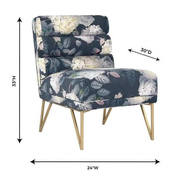 Floral Velvet Accent Chair – Gold Legs