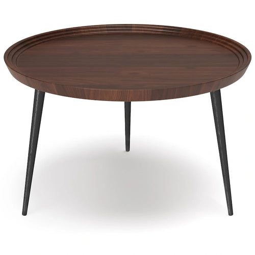 30" Round Solid Acacia Wood Tray-Top Coffee Table with Flared Metal Legs