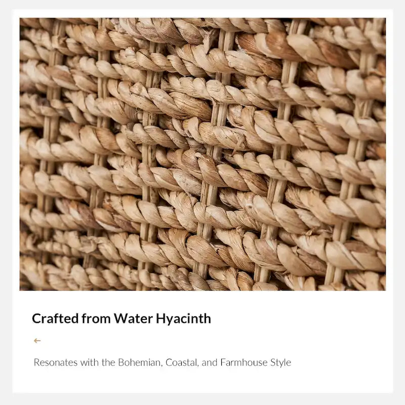 Boho Water Hyacinth Storage Bench with Roll Arms
