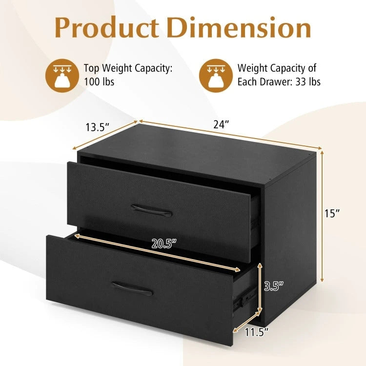 2-Drawer Stackable Storage Organizer Cabinet with Handles