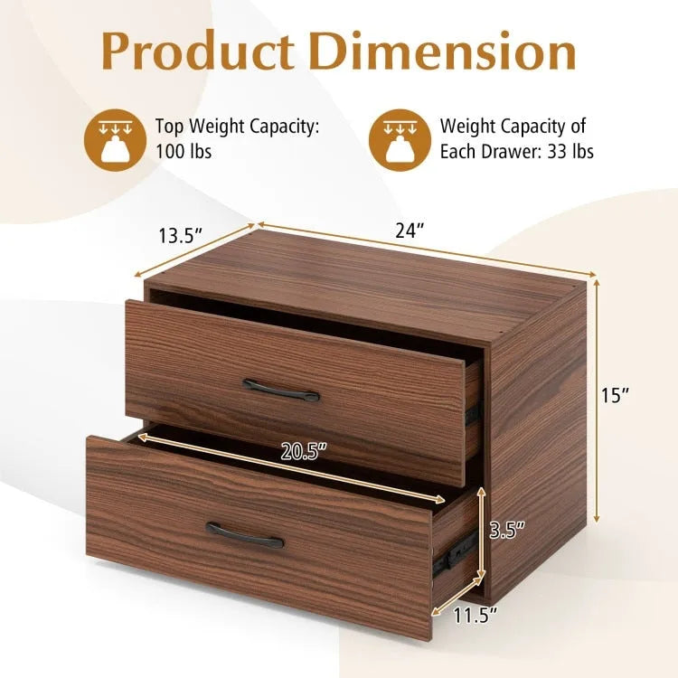 2-Drawer Stackable Storage Organizer Cabinet with Handles