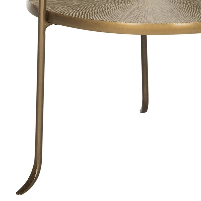 Brass Sunburst Carved Metal Side Table – 14"W × 14"D × 31.5"H