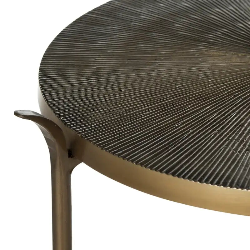 Brass Sunburst Carved Metal Side Table – 14"W × 14"D × 31.5"H