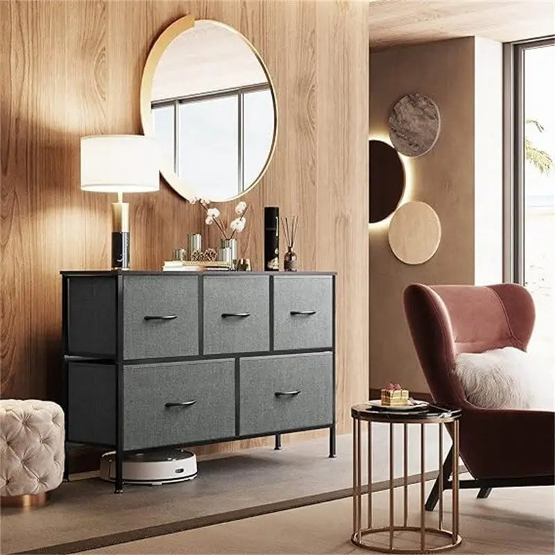 5-Drawer Fabric Dresser with Steel Frame