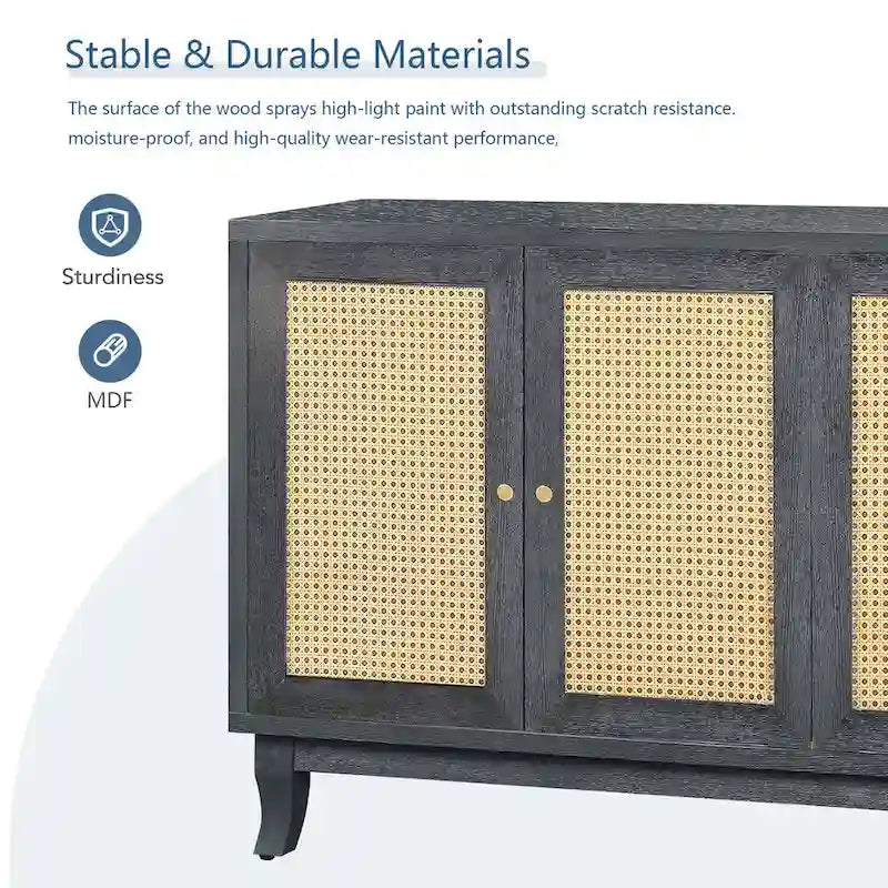 60" Rattan Door Sideboard Buffet Cabinet with Adjustable Shelves