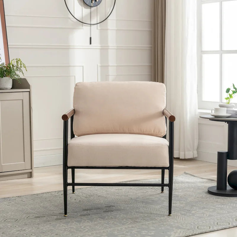 Foldable Faux Fur Saucer Chair with Plush Cushion and Metal Frame