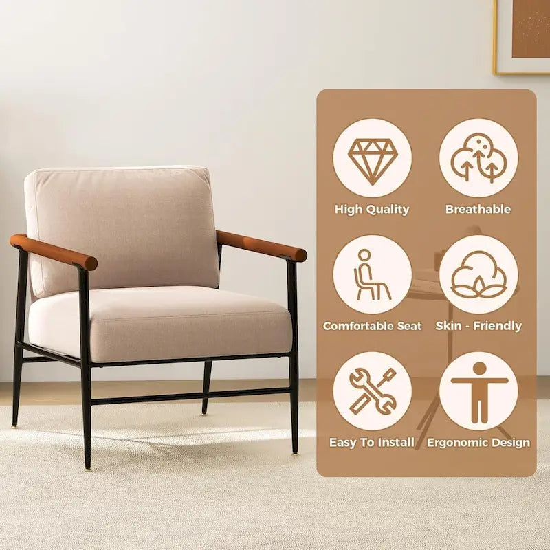 Foldable Faux Fur Saucer Chair with Plush Cushion and Metal Frame
