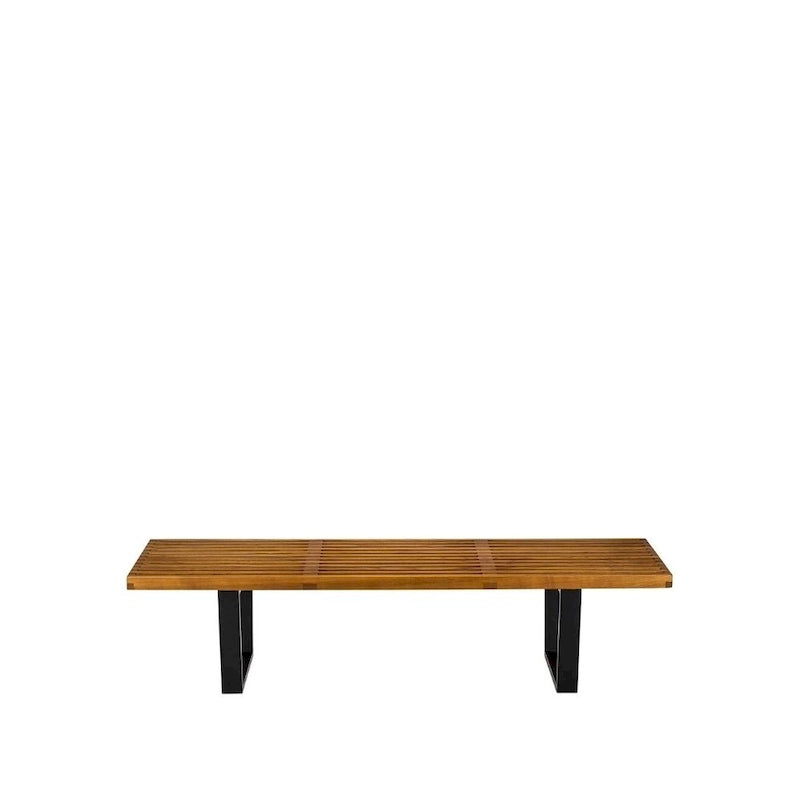 60-Inch Modern Solid Wood Bench in Natural and Walnut Finish