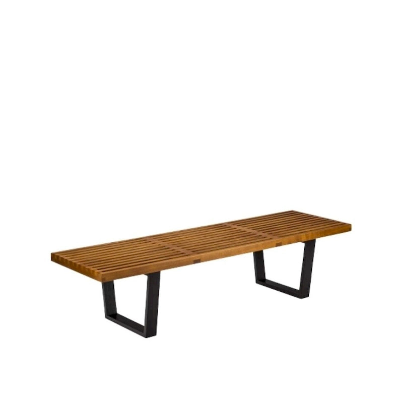 60-Inch Modern Solid Wood Bench in Natural and Walnut Finish