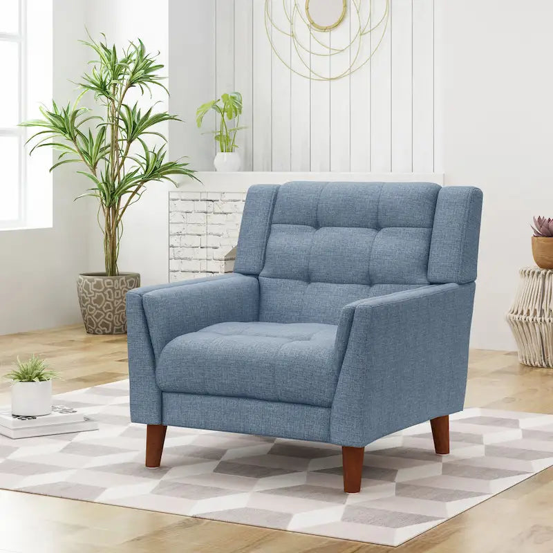 Tufted Armchair with Wood Legs