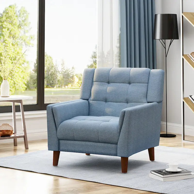Tufted Armchair with Wood Legs