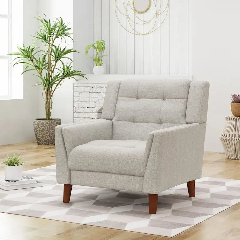 Tufted Armchair with Wood Legs