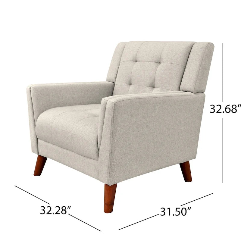Tufted Armchair with Wood Legs