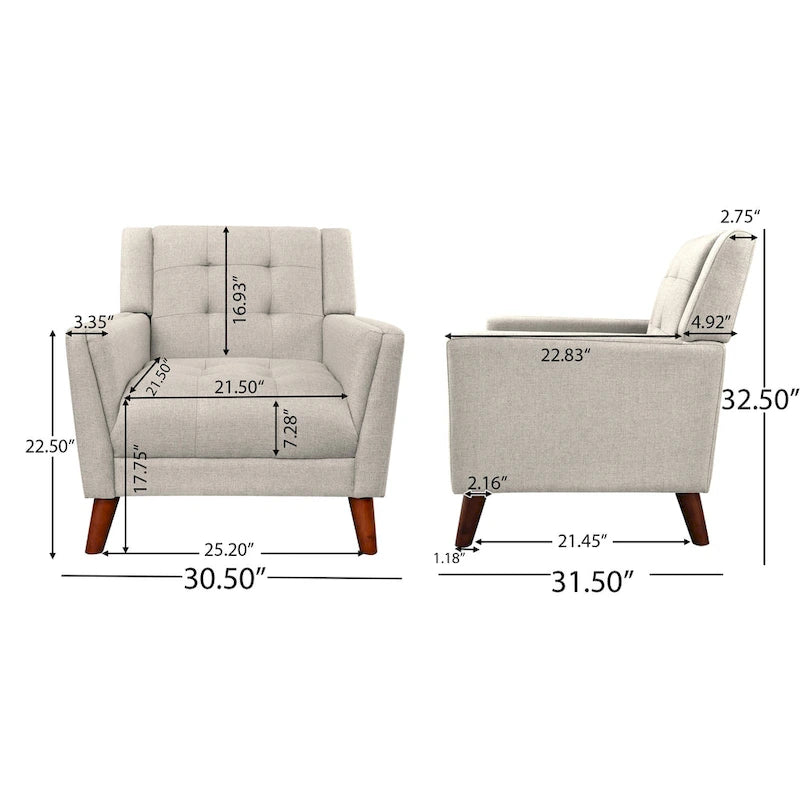 Tufted Armchair with Wood Legs