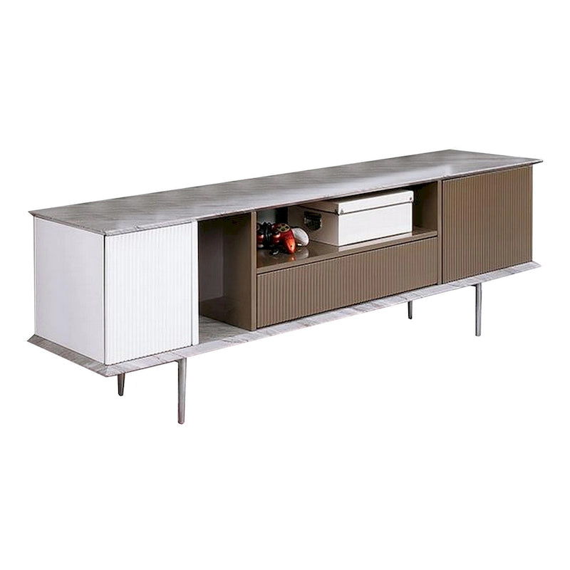 Moderner 70"-TV-Schrank mit Marmoroptik, Schublade & offenen Fächern