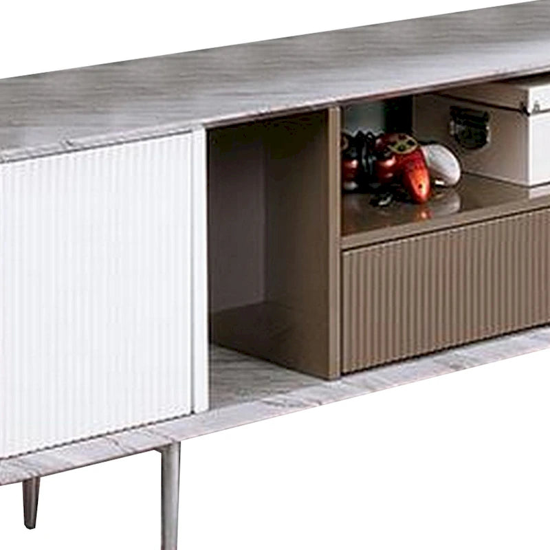 Moderner 70"-TV-Schrank mit Marmoroptik, Schublade & offenen Fächern