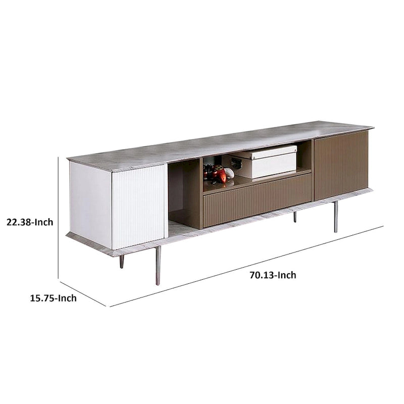 Moderner 70"-TV-Schrank mit Marmoroptik, Schublade & offenen Fächern