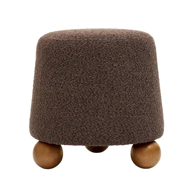 Upholstered Stool with Conical Shape and Spherical Solid Wood Legs
