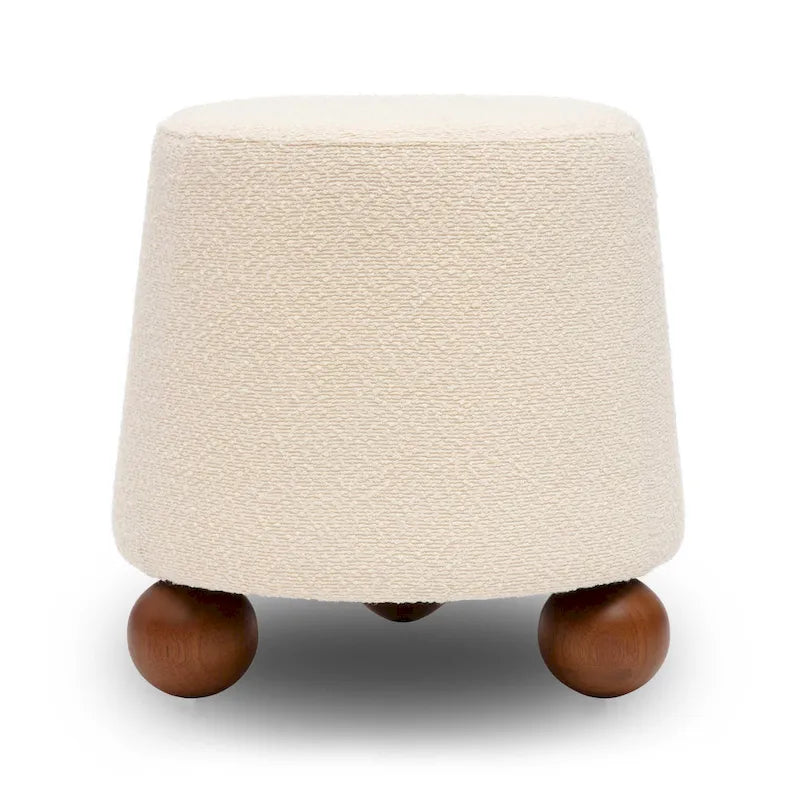 Upholstered Stool with Conical Shape and Spherical Solid Wood Legs