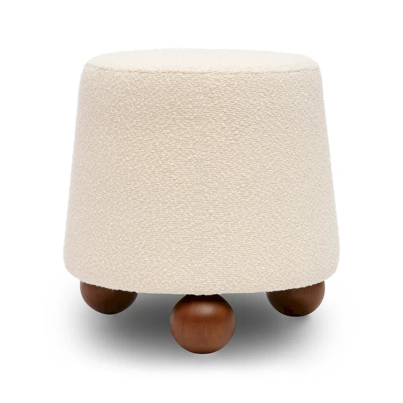 Upholstered Stool with Conical Shape and Spherical Solid Wood Legs