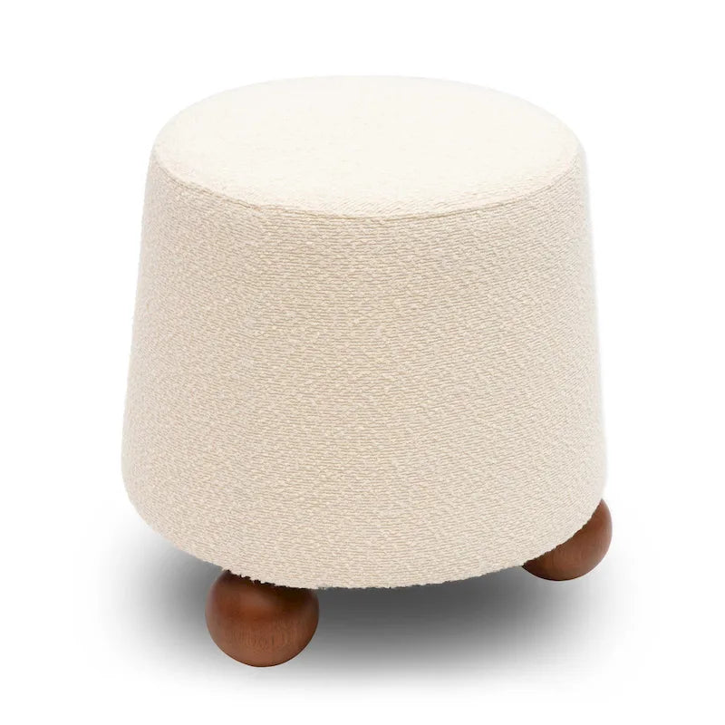 Upholstered Stool with Conical Shape and Spherical Solid Wood Legs
