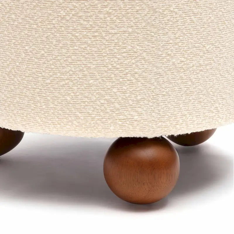 Upholstered Stool with Conical Shape and Spherical Solid Wood Legs