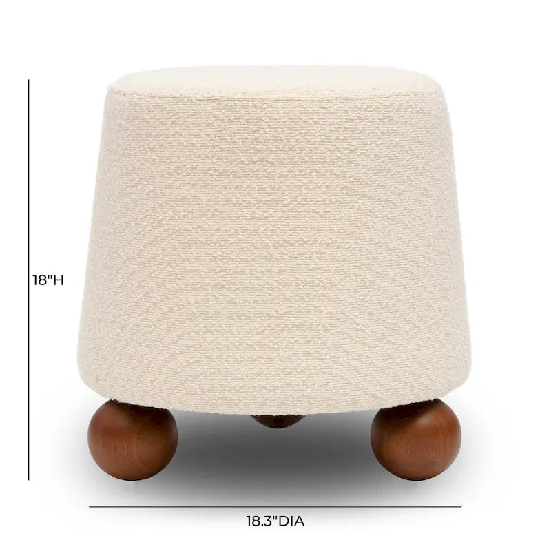 Upholstered Stool with Conical Shape and Spherical Solid Wood Legs
