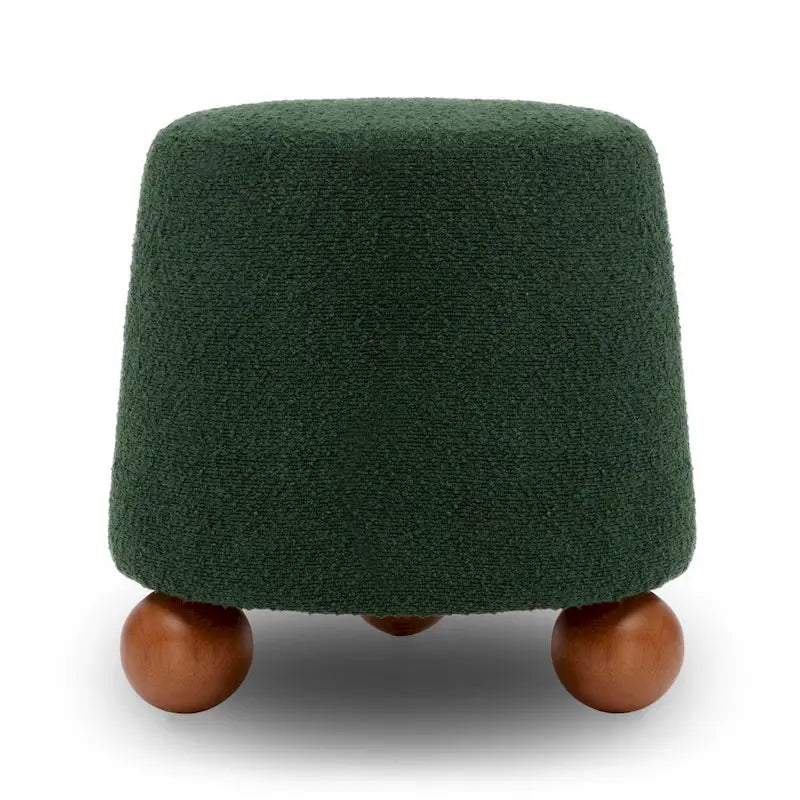 Upholstered Stool with Conical Shape and Spherical Solid Wood Legs