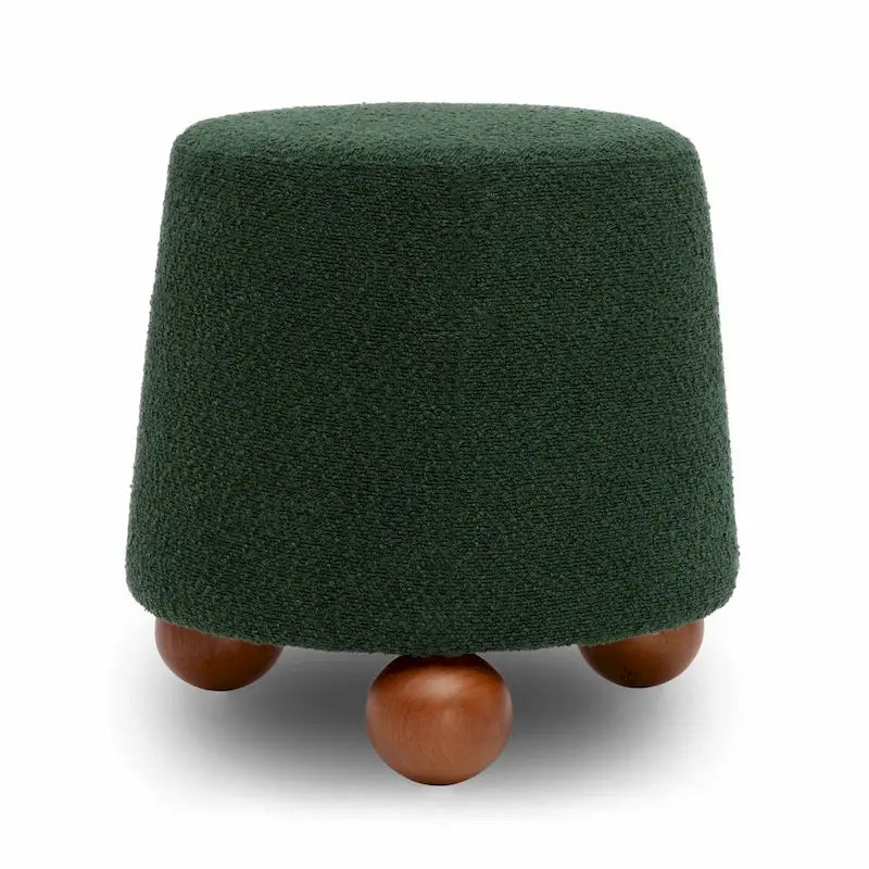 Upholstered Stool with Conical Shape and Spherical Solid Wood Legs