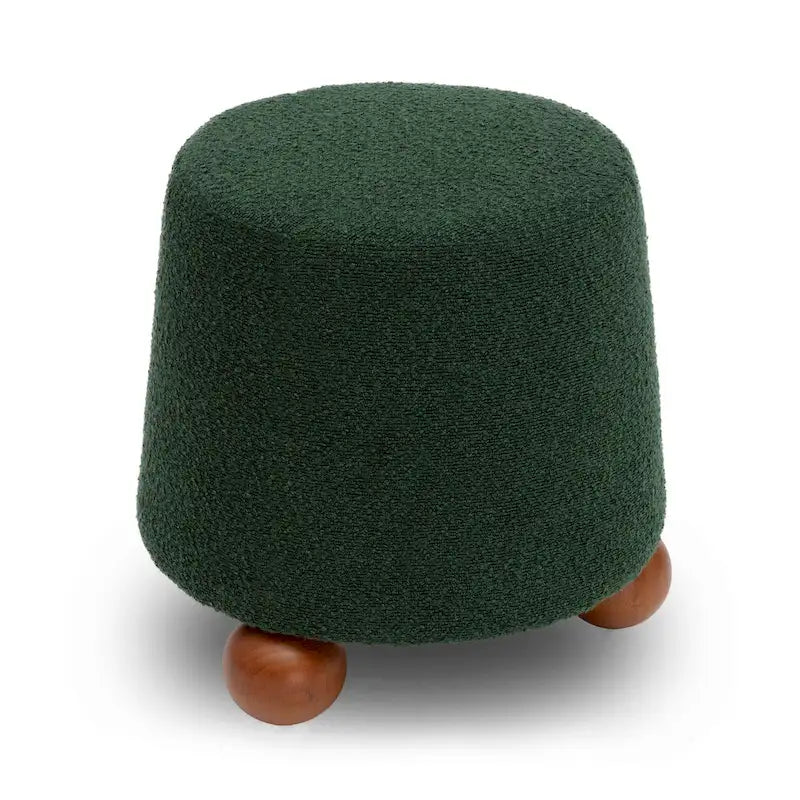 Upholstered Stool with Conical Shape and Spherical Solid Wood Legs