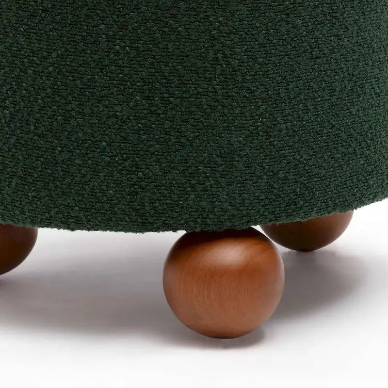 Upholstered Stool with Conical Shape and Spherical Solid Wood Legs