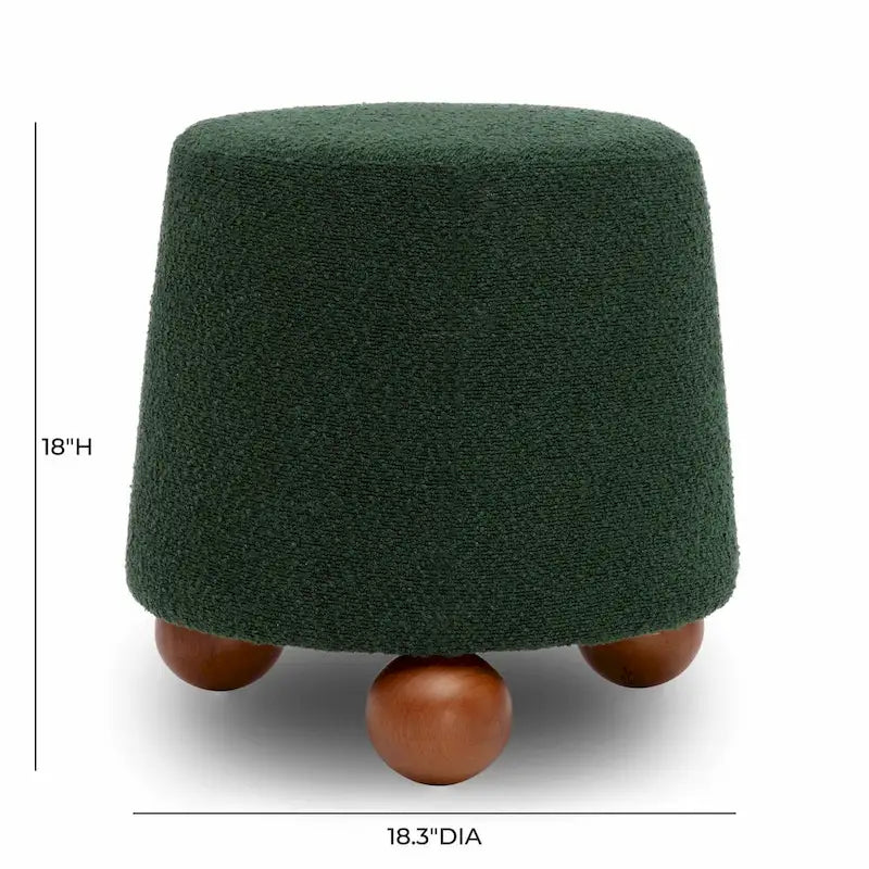 Upholstered Stool with Conical Shape and Spherical Solid Wood Legs