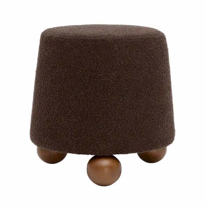 Upholstered Stool with Conical Shape and Spherical Solid Wood Legs