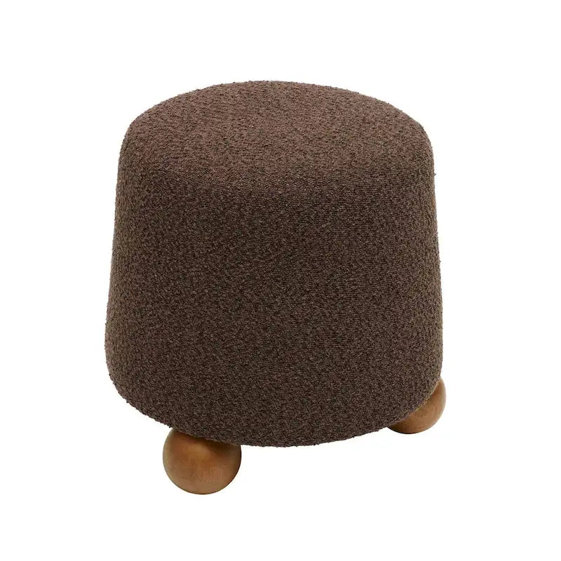 Upholstered Stool with Conical Shape and Spherical Solid Wood Legs