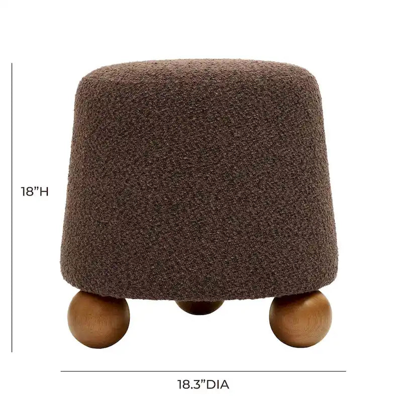 Upholstered Stool with Conical Shape and Spherical Solid Wood Legs