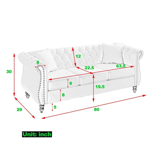 3-Seater Velvet Sofa with Rolled Arms and Nailhead Trim